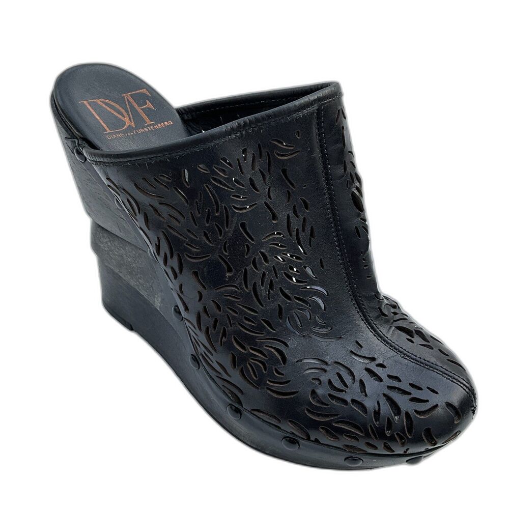 Diane Von Furstenberg Leather Lasercut Accents Mules